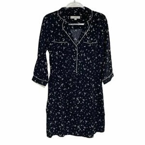 Loft M black‎ white print 3/4 sleeve shirt dress